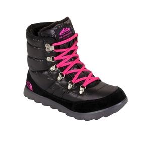 The North Face Thermoball Lace 8" Shiny TNF Black Luminous Pink Snow Boots 7